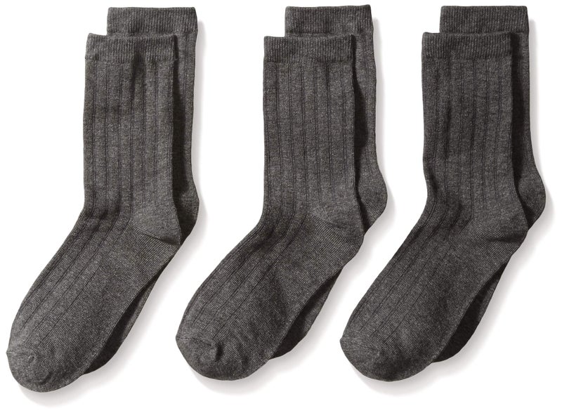 Jefferies Socks Big Boys' Rib 3 Pair Pack Crew Socks, Charcoal, Large - Image 1